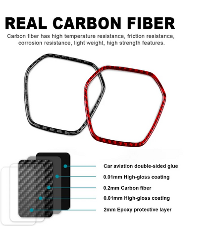 C8 Corvette Soft Carbon Fiber Center Steering Wheel Chrome Trim Cover | Black / Red