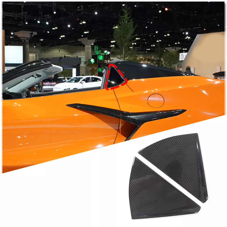 C8 Corvette Convertible Real Carbon Fiber Rear Side Quarter Window Louver Cover Trim