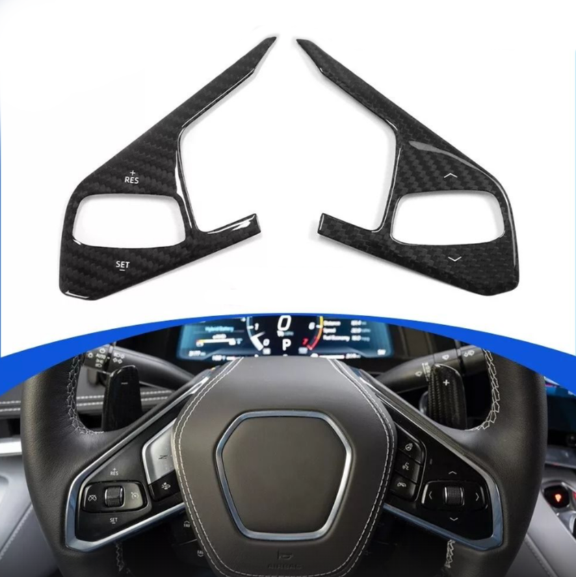 2024+ C8 Corvette Carbon Fiber Inner Steering Wheel Trim Covers - Heated