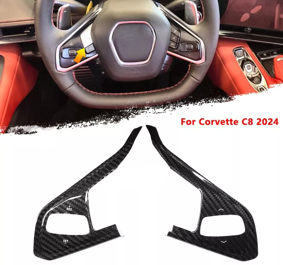 2024+ C8 Corvette Carbon Fiber Full Steering Wheel Trim Covers - Heated