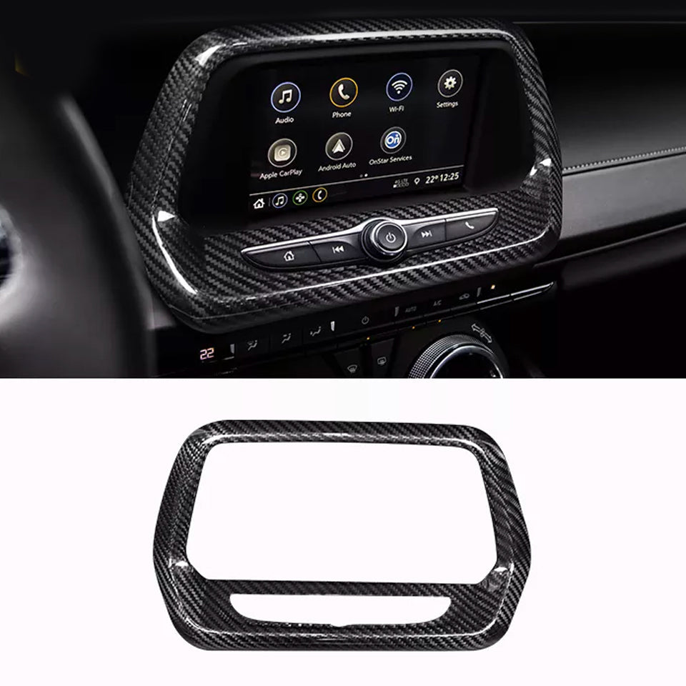 2016 - 24 Camaro Real Carbon Fiber 8" Radio Screen Trim Cover in Black/Red | Next-Gen Carbon