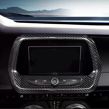 2016 - 24 Camaro Real Carbon Fiber 8" Radio Screen Trim Cover in Black/Red | Next-Gen Carbon