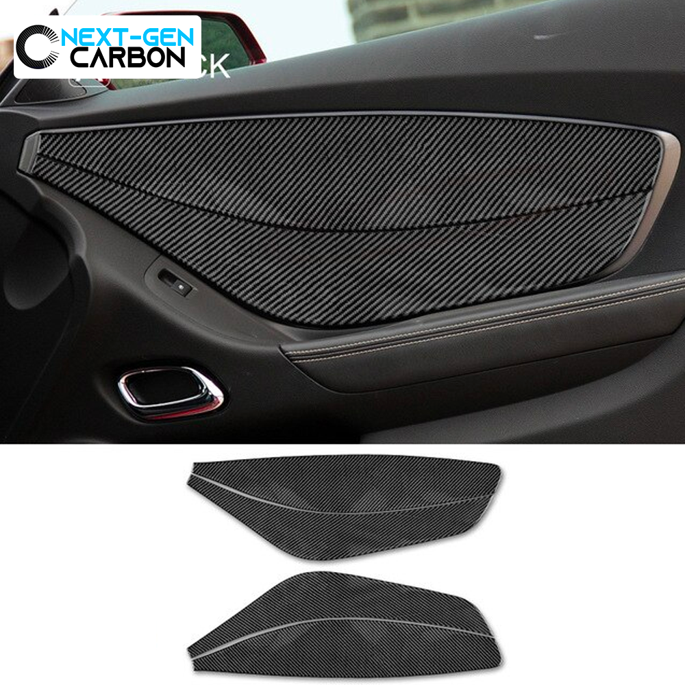 2010 - 15 Camaro Real Carbon Fiber Door Panel Overlays (Coupe/Convertible) | Black / Red Carbon