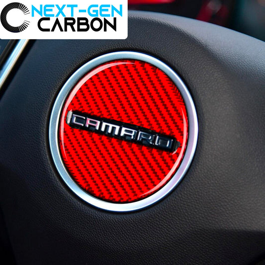 2016 - 24 Camaro Red Carbon Fiber Center Steering Cover | Next-Gen Carbon