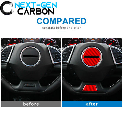 2016 - 24 Camaro Red Carbon Fiber Center Steering Cover | Next-Gen Carbon