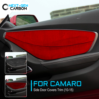 2010 - 15 Camaro Real Carbon Fiber Door Panel Overlays (Coupe/Convertible) | Black / Red Carbon