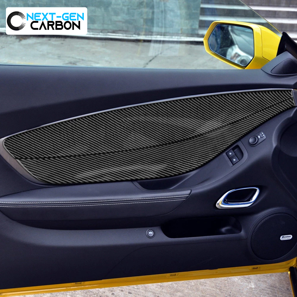 2010 - 15 Camaro Real Carbon Fiber Door Panel Overlays (Coupe/Convertible) | Black / Red Carbon