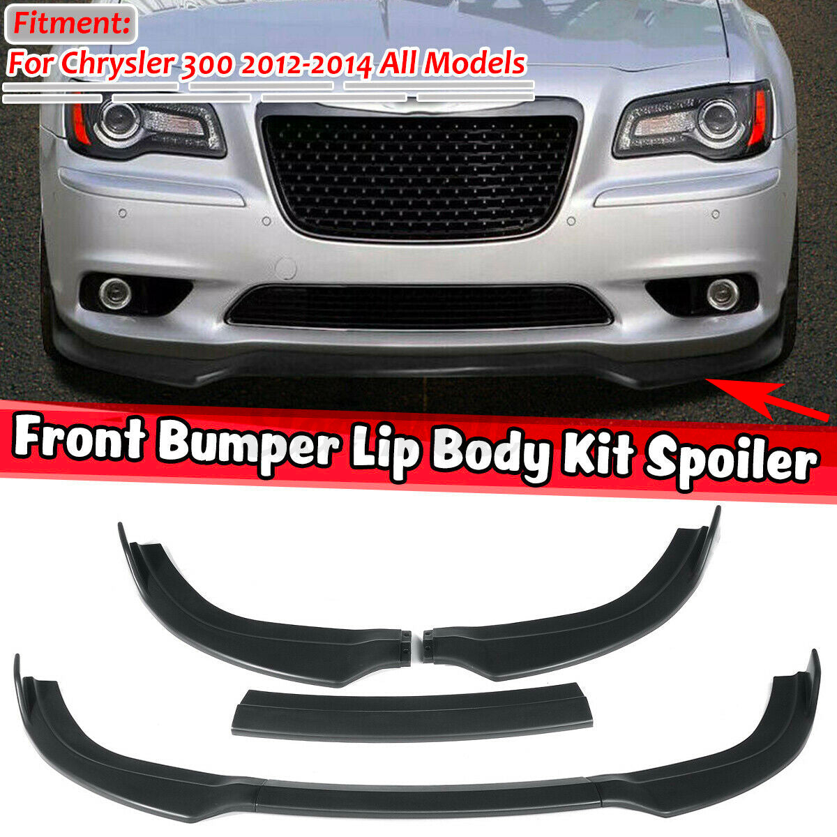 2012 - 14 Chrysler 300 SRT 3PC Front Splitter Lip (Gloss Black/Unpainted)