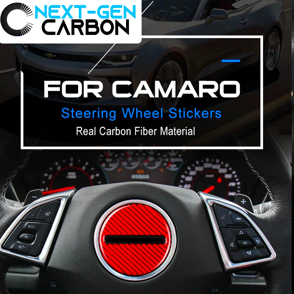 2016 - 24 Camaro Red Carbon Fiber Center Steering Cover | Next-Gen Carbon