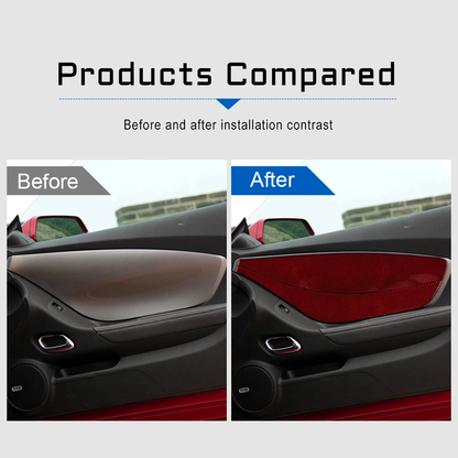 2010 - 15 Camaro Real Carbon Fiber Door Panel Overlays (Coupe/Convertible) | Black / Red Carbon
