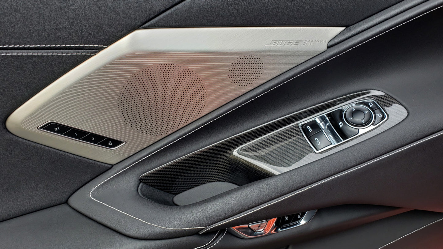 C8 Corvette Carbon Fiber Window Switch Panel Covers (Coupe/Convertible) | Black / Red / Blue Carbon