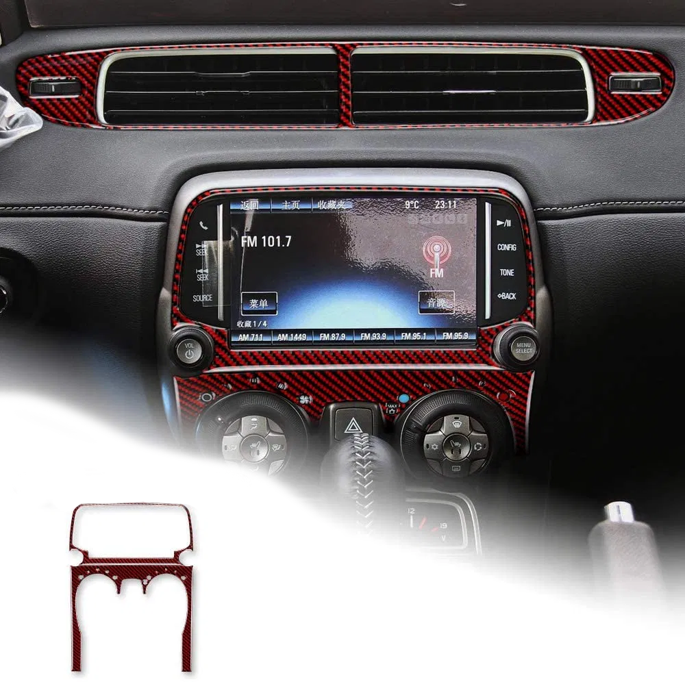 2013 - 15 Camaro Real Carbon Fiber Radio/Climate Control Trim Overlay | Black / Red Carbon