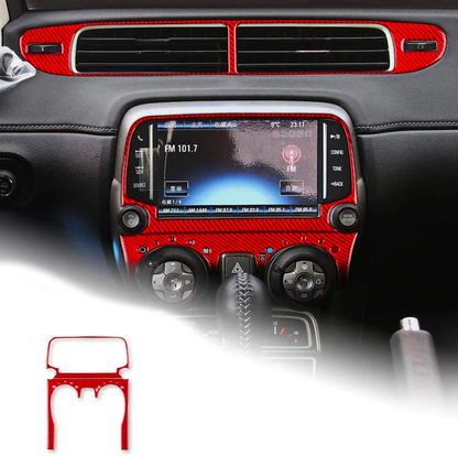 2013 - 15 Camaro Real Carbon Fiber Radio/Climate Control Trim Overlay | Black / Red Carbon