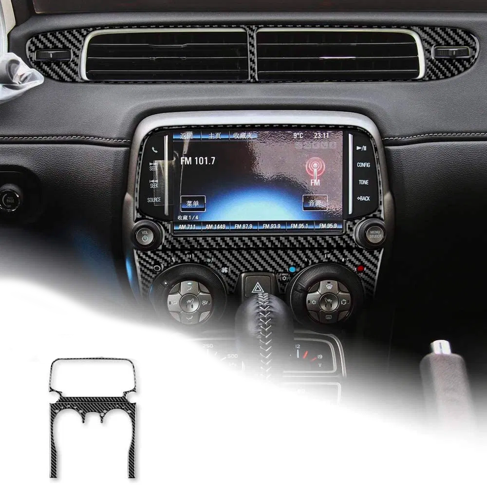 2013 - 15 Camaro Real Carbon Fiber Radio/Climate Control Trim Overlay | Black / Red Carbon