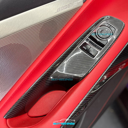 C8 Corvette Carbon Fiber Window Switch Panel Covers (Coupe/Convertible) | Black / Red / Blue Carbon