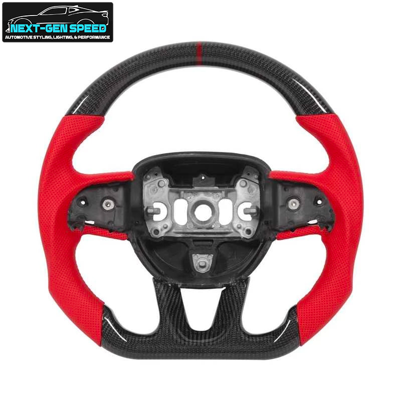 2015 - 23 Dodge Charger / Challenger / Durango / Track Hawk SRT Carbon Fiber Red Leather Steering Wheel | Next-Gen Carbon