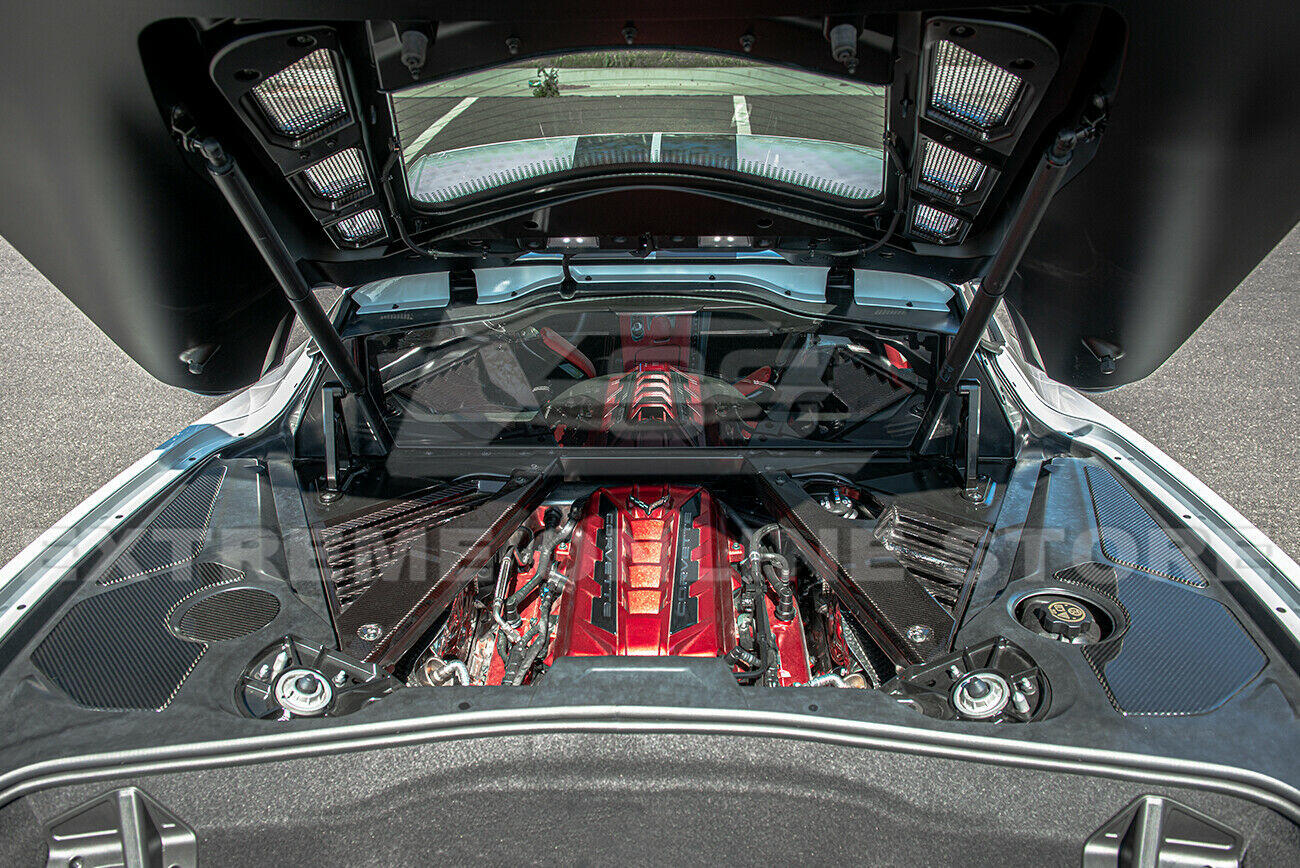 C8 Corvette Carbon Fiber Engine Bay Trim Panel Overlay Cover Kit