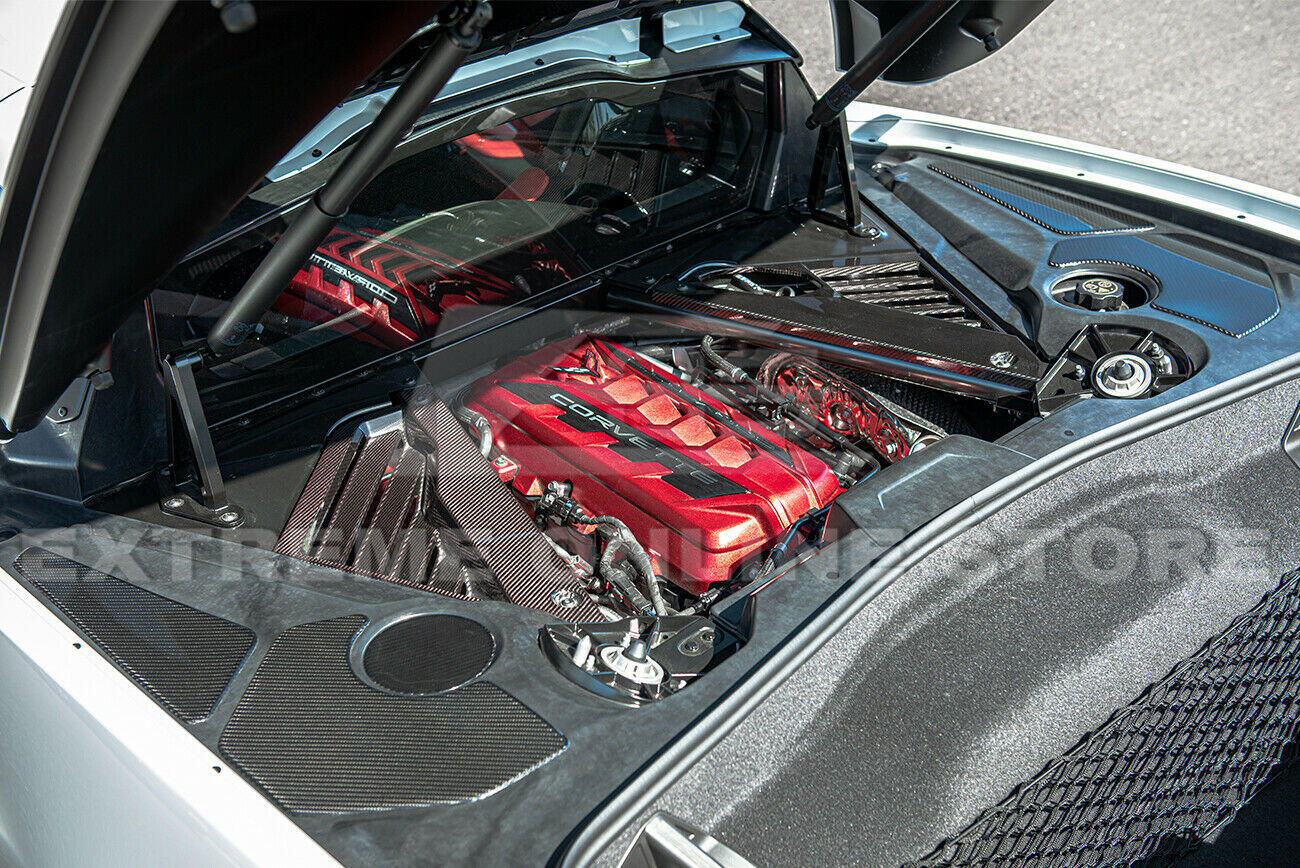 C8 Corvette Carbon Fiber Engine Bay Trim Panel Overlay Cover Kit