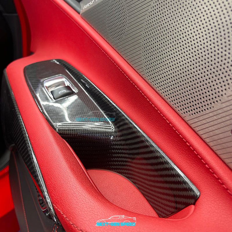 C8 Corvette Carbon Fiber Window Switch Panel Covers (Coupe/Convertible) | Black / Red / Blue Carbon