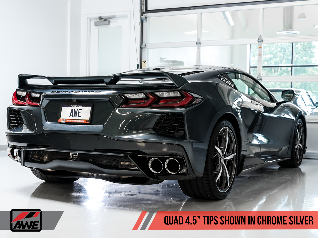 C8 Corvette Stingray Track Edition Exhaust System (Chrome Silver/Diamond Black Tips) |  AWE Tuning