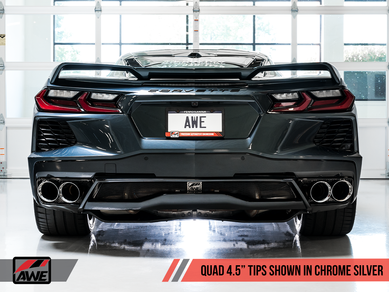 C8 Corvette Stingray Track Edition Exhaust System (Chrome Silver/Diamond Black Tips) |  AWE Tuning