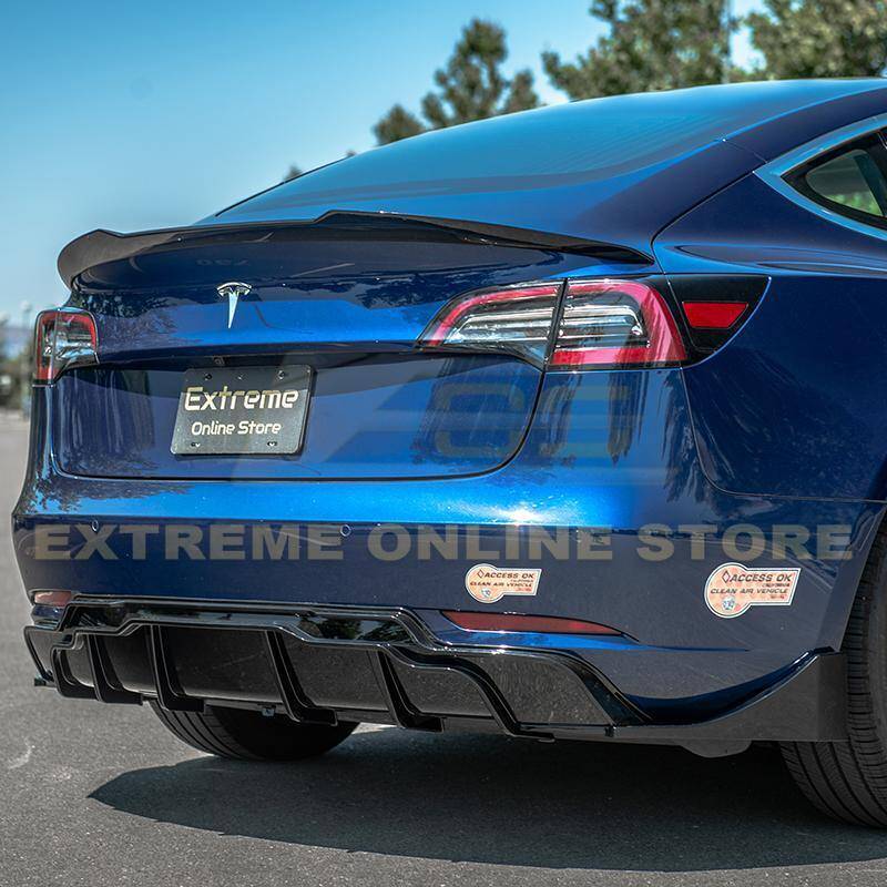 2017 - 24 Tesla Model 3 Gloss Black Rear Bumper Diffuser