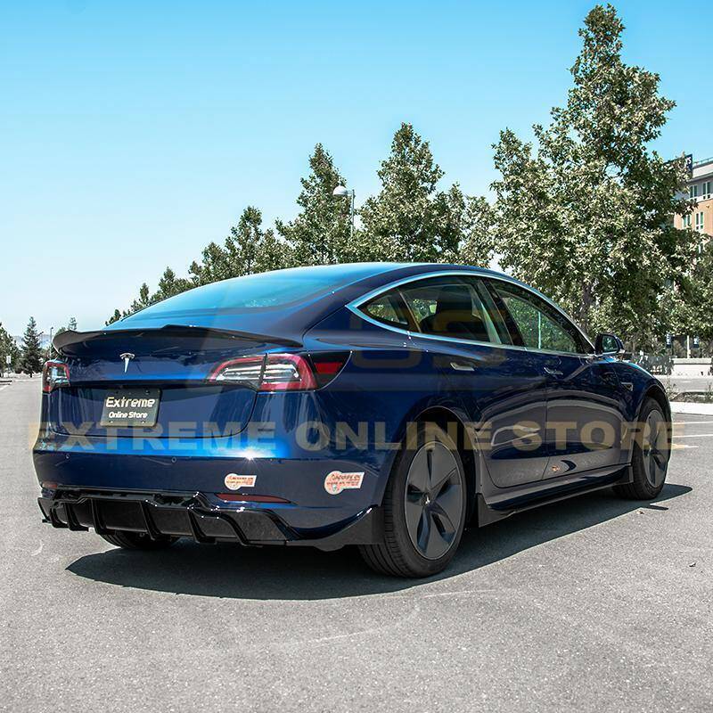 2017 - 24 Tesla Model 3 Gloss Black Rear Bumper Diffuser