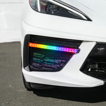 C8 Corvette Stingray RGB Flow LED DRL Grille Bezels - Carbon Flash, Without Turn Signal image