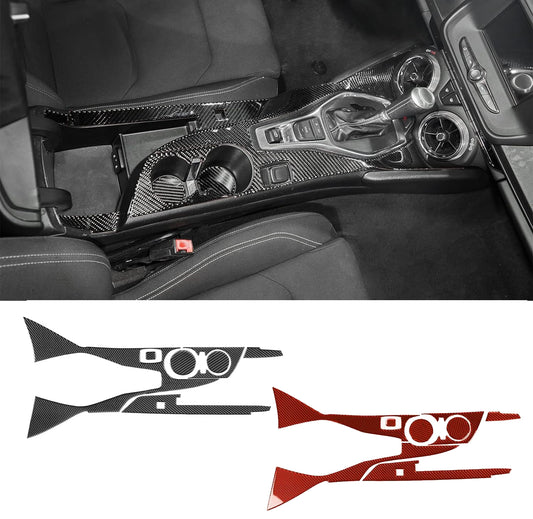 2016 - 24 Camaro Real Carbon Fiber Center Console Overlay Cover | Black / Red Carbon