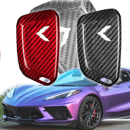 C8 Corvette Real Carbon Fiber Key Fob Cover | Black / Red / Blue Carbon