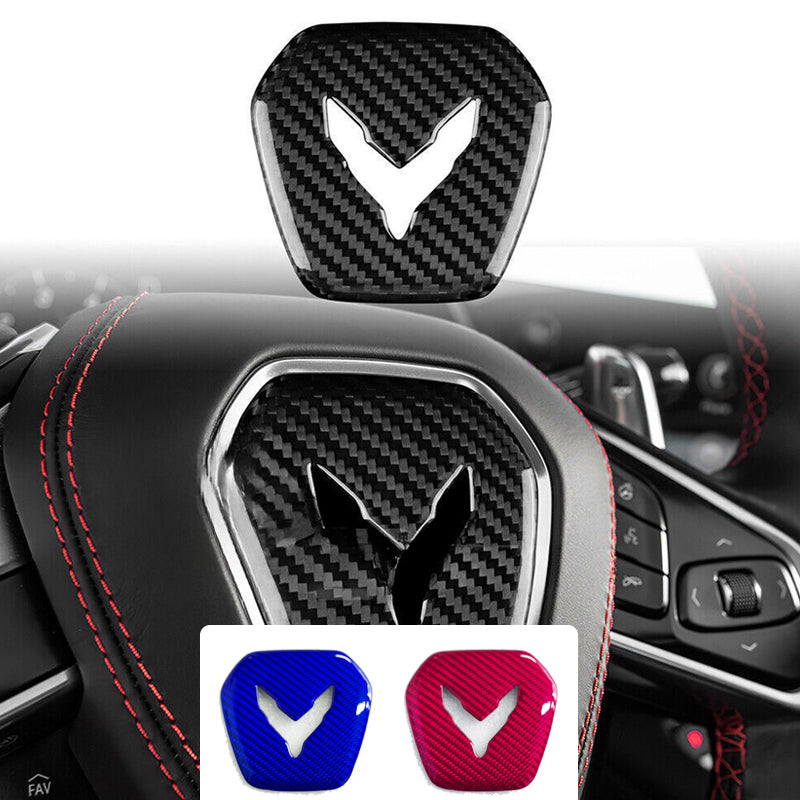 C8 Corvette Hard Carbon Fiber Center Steering Wheel Cover | Black / Red | Blue Carbon