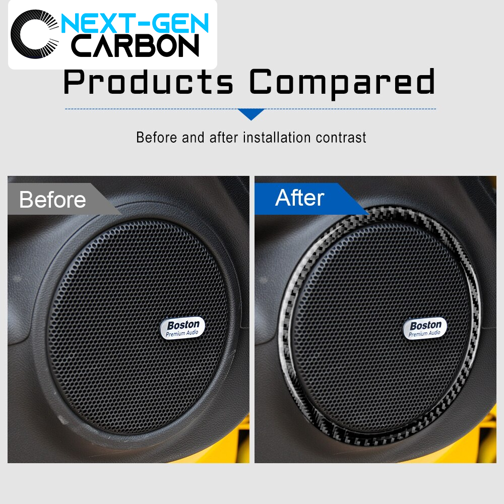 2010 - 15 Camaro Real Carbon Fiber Door Speaker Trim Rings Covers | Black / Red Carbon