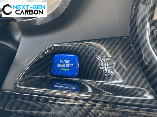 2016 - 24 6th Gen Camaro / 2014 - 19 C7 Corvette Blue Carbon Fiber Push Start Button Cover | Next-Gen Carbon