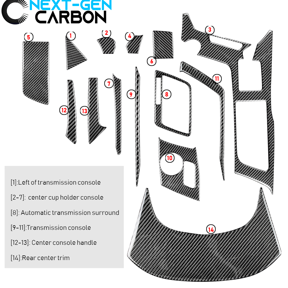 2014 - 19 C7 Corvette Carbon Fiber Center Console Overlay Cover Kit | Next-Gen Carbon