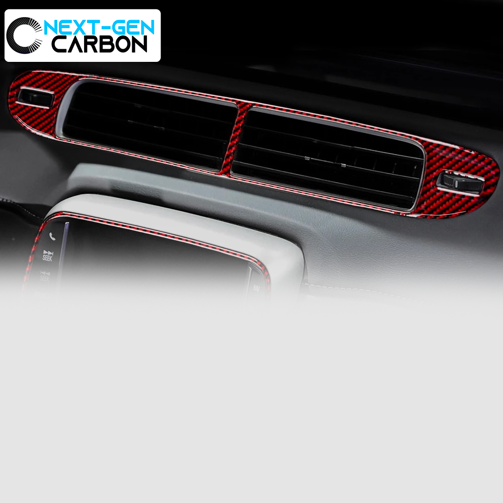2013 - 15 Camaro Real Carbon Fiber Center Vent Cover Overlay | Black/Red Carbon Fiber