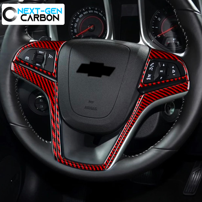 2013-15 Camaro Real Carbon Fiber Steering Wheel Trim Cover Kit | Black / Red Carbon