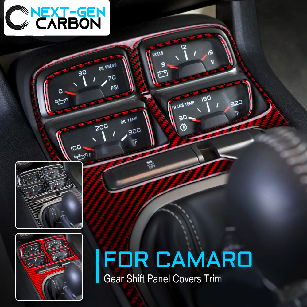 2010 - 15 Camaro Real Carbon Fiber Center Console Cover Overlay Kit | Black / Red Carbon