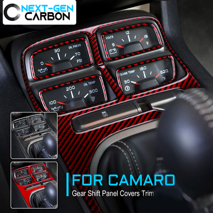 2010 - 15 Camaro Real Carbon Fiber Center Console Cover Overlay Kit | Black / Red Carbon