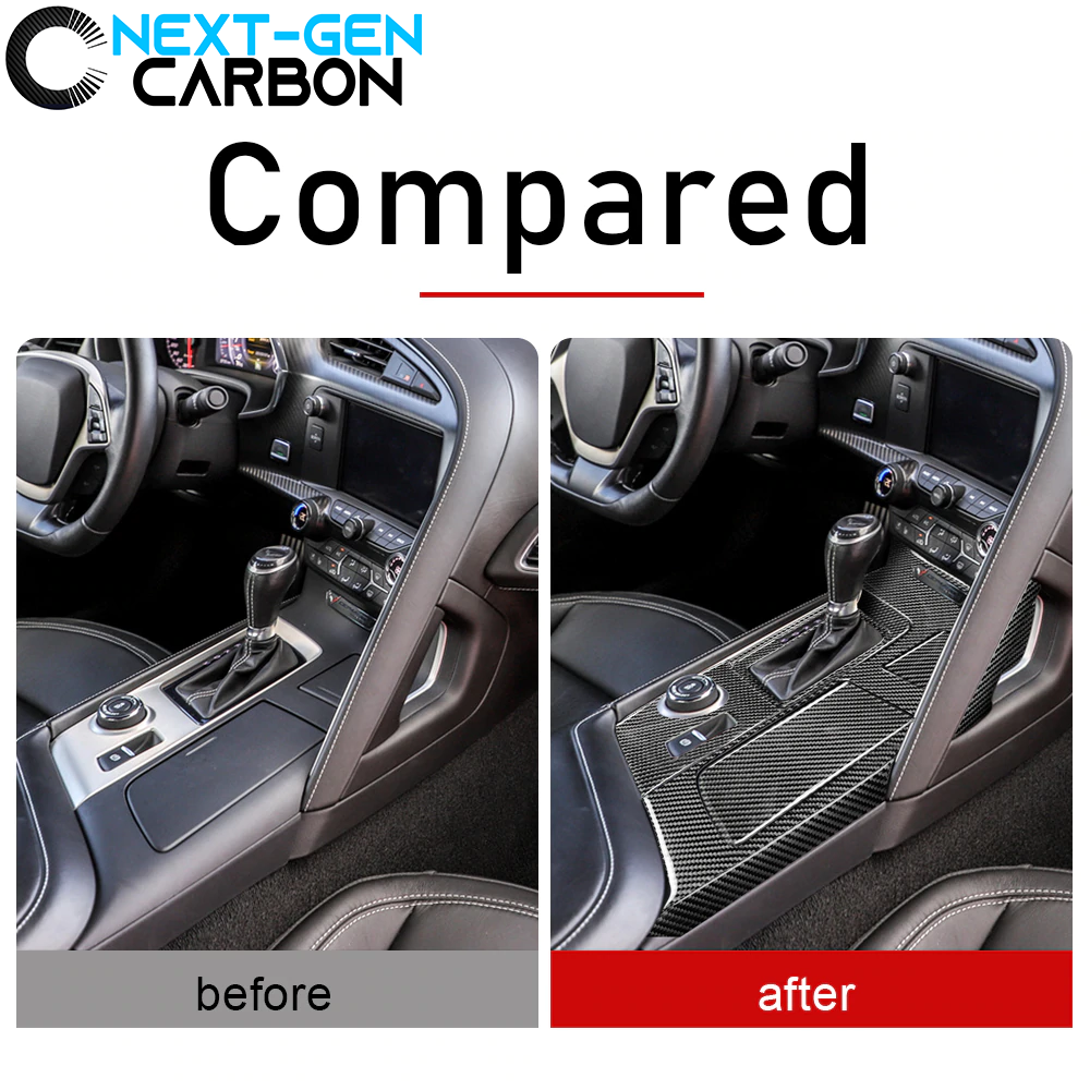 2014 - 19 C7 Corvette Carbon Fiber Center Console Overlay Cover Kit | Next-Gen Carbon