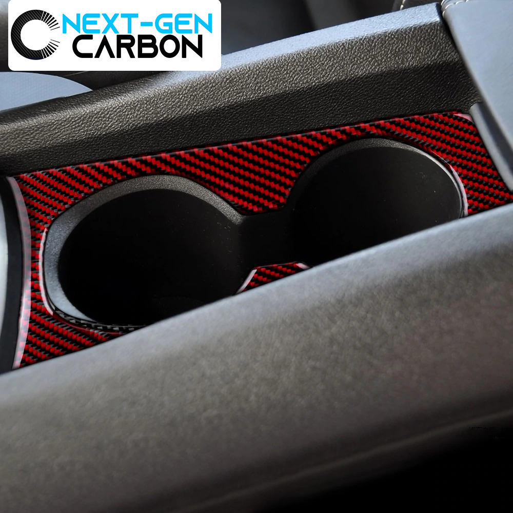 2010 - 15 Camaro Real Carbon Fiber Cup Holder Trim Overlay | Black / Red Carbon