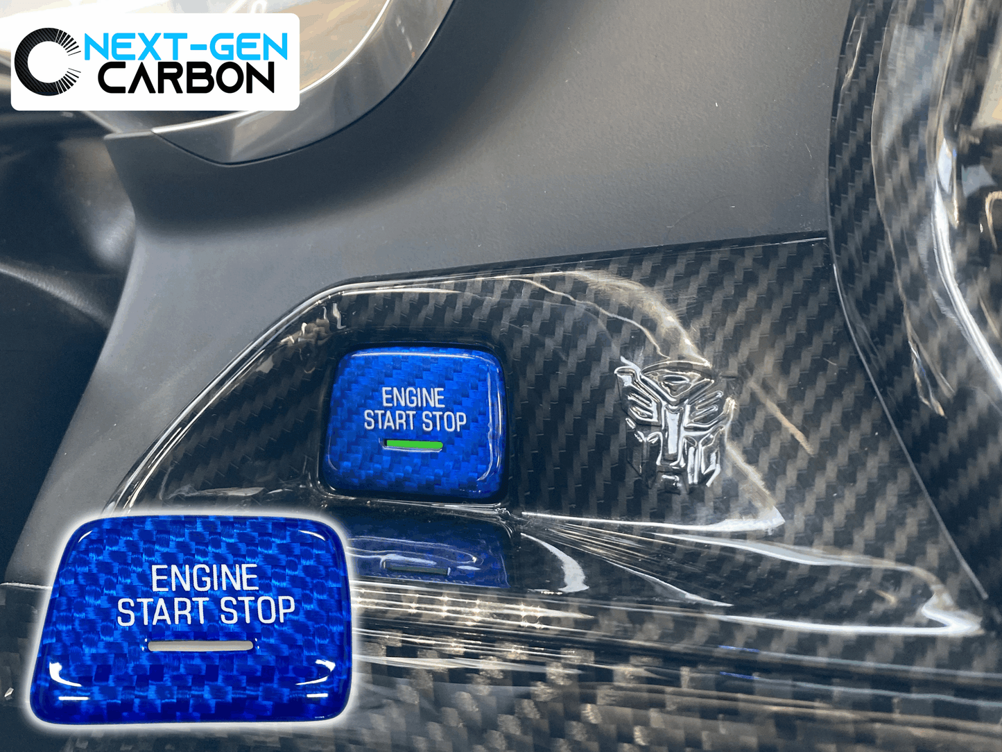 2016 - 24 6th Gen Camaro / 2014 - 19 C7 Corvette Blue Carbon Fiber Push Start Button Cover | Next-Gen Carbon