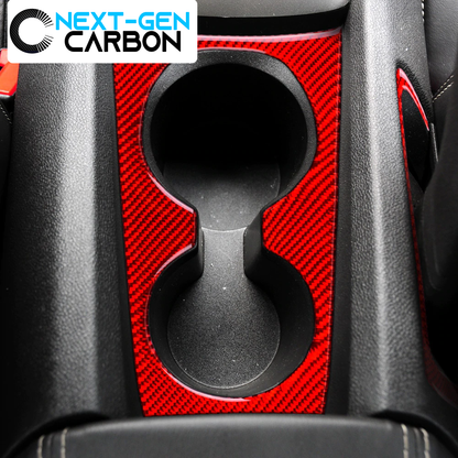 2010 - 15 Camaro Real Carbon Fiber Cup Holder Trim Overlay | Black / Red Carbon