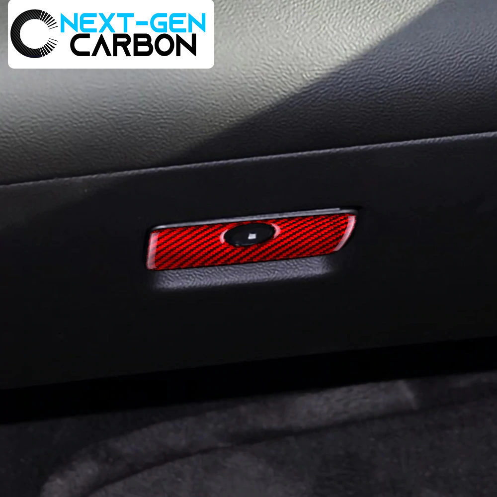 2010 - 15 Camaro Carbon Fiber Glove Box Handle Cover | Black / Red Carbon