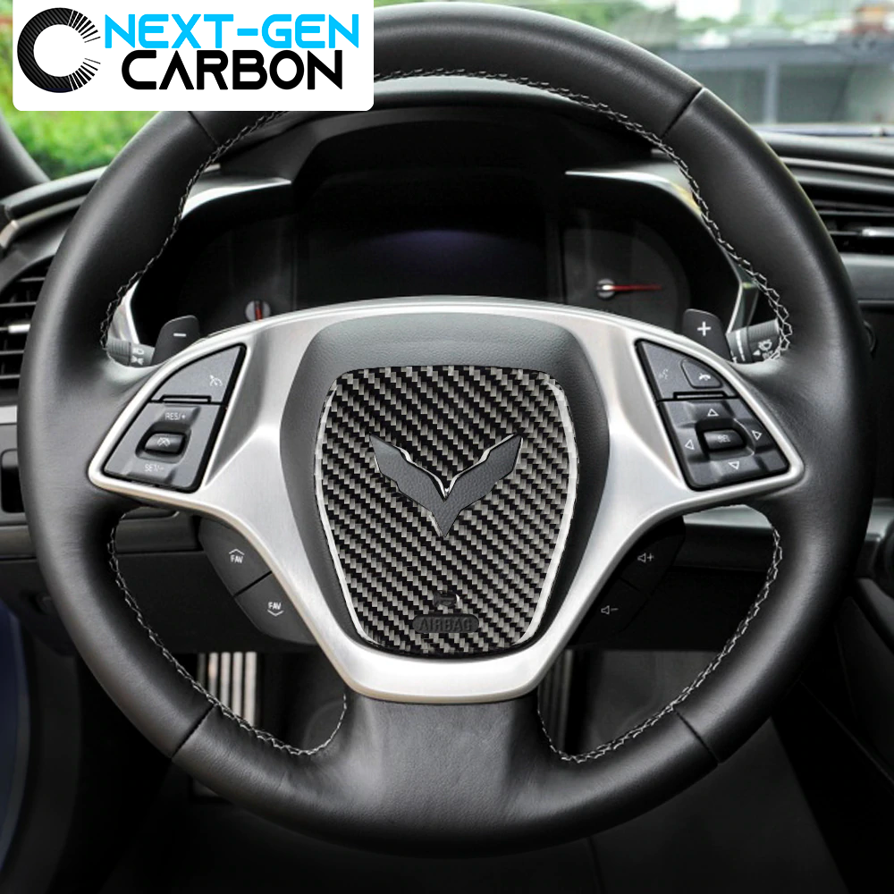 2014 - 19 C7 Corvette Real Carbon Fiber Center Steering Wheel Cover | Next-Gen Carbon