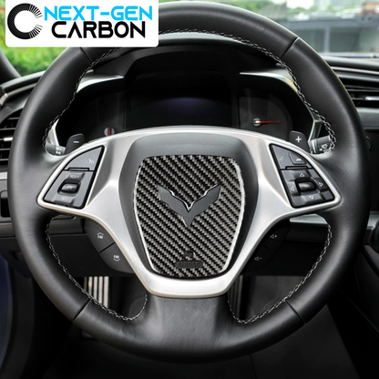 2014 - 19 C7 Corvette Real Carbon Fiber Center Steering Wheel Cover | Next-Gen Carbon