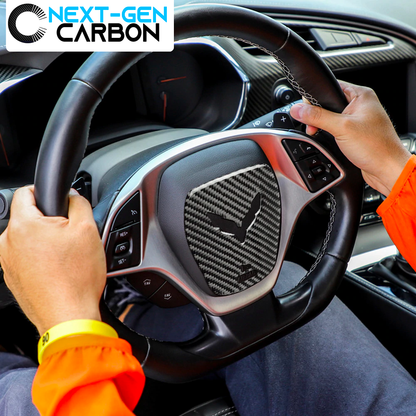 2014 - 19 C7 Corvette Real Carbon Fiber Center Steering Wheel Cover | Next-Gen Carbon