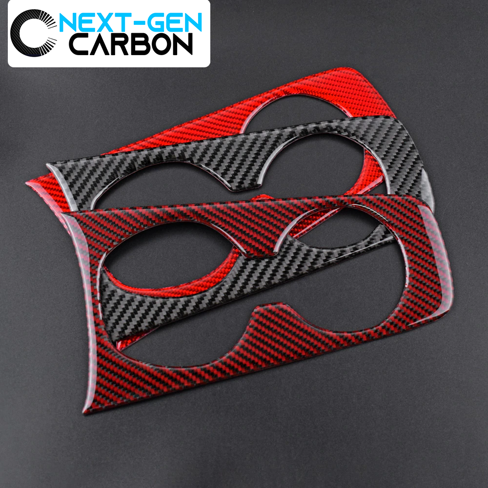 2010 - 15 Camaro Real Carbon Fiber Cup Holder Trim Overlay | Black / Red Carbon