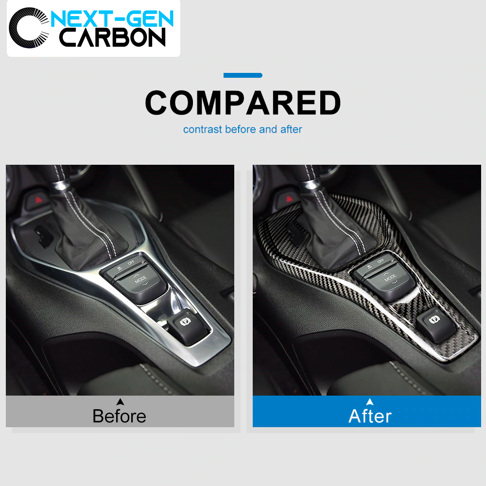 2016 - 24 Camaro Carbon Fiber Gear Shifter Console Trim Cover (Black/Red/Blue)