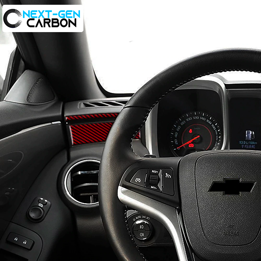 2010 - 15 Camaro Real Carbon Fiber Dashboard Overlay Kit | Black / Red Carbon