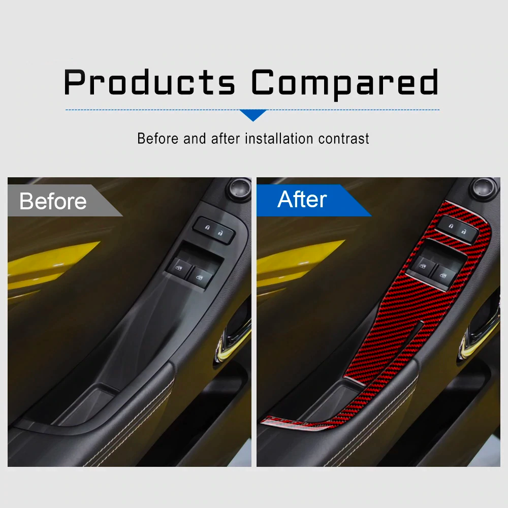 2013 - 15 Camaro Real Carbon Fiber Window Switch Panel Overlays (Coupe/Convertible) | Black, Red Carbon